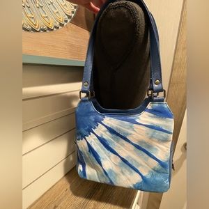 Anuschka Handpainted Leather Hobo Purse Shoulder Satchel Tie Dye Ocean Blue NWOT